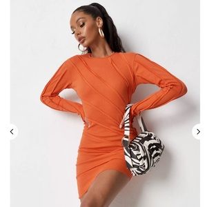 Long Sleeve Orange Seam Dress